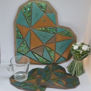 Plateau cœur géométrique + dessous de verres