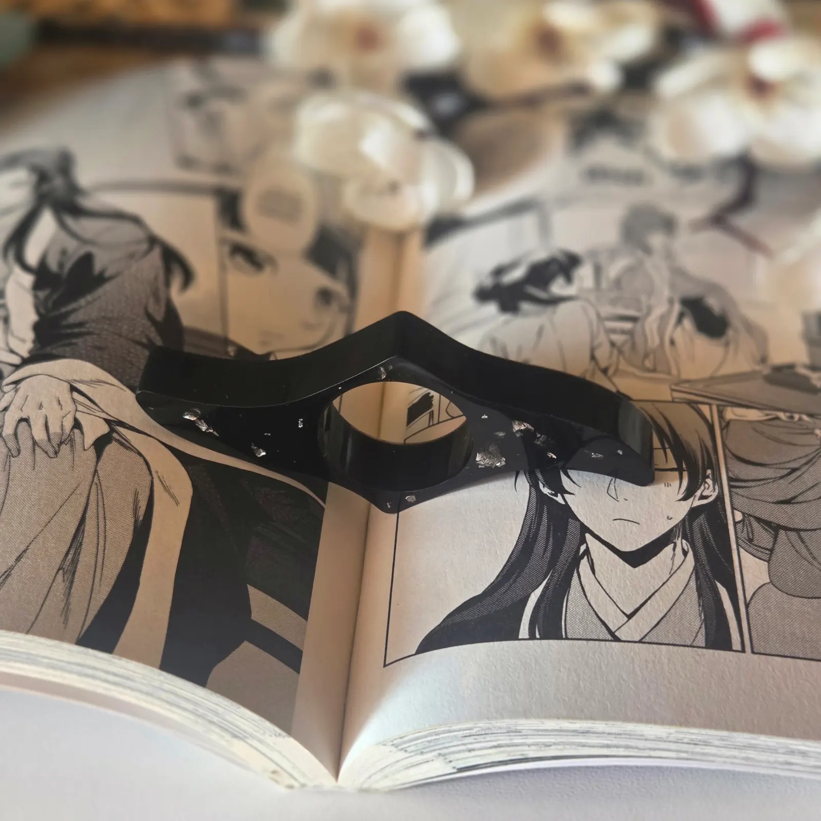 Bague de lecture en résine époxy - noir argenté