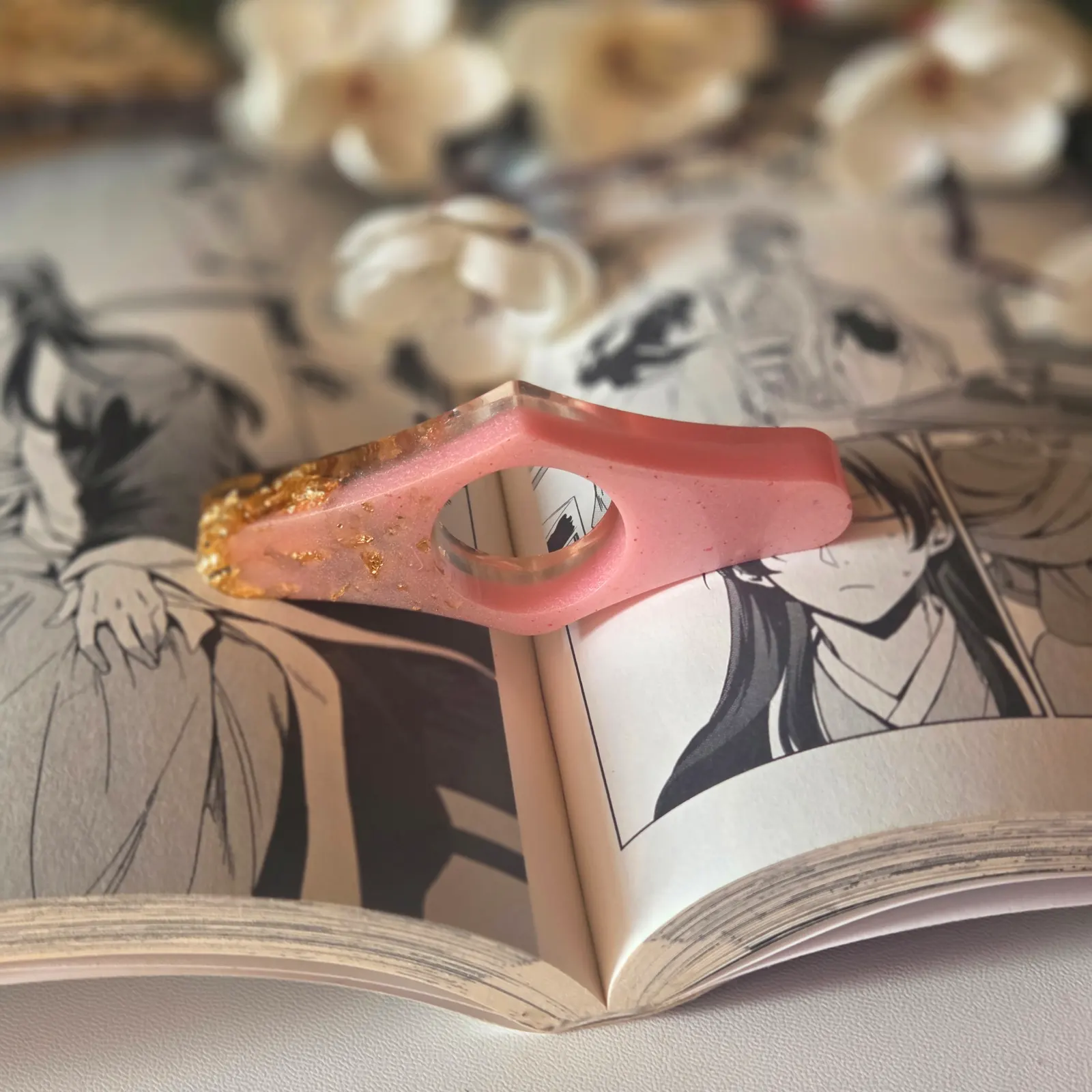 Bague de lecture en résine époxy - rose & or