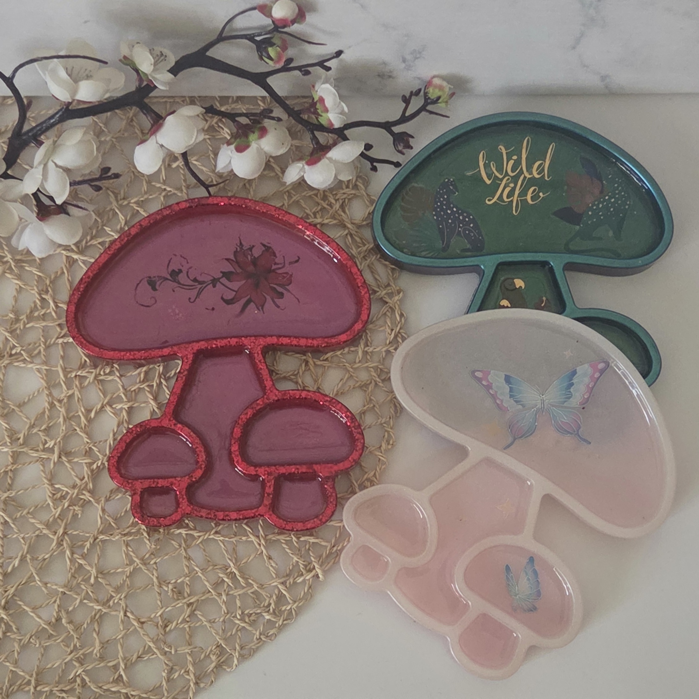 Vide poche Champignons Kawaii en résine époxy - création artisanale