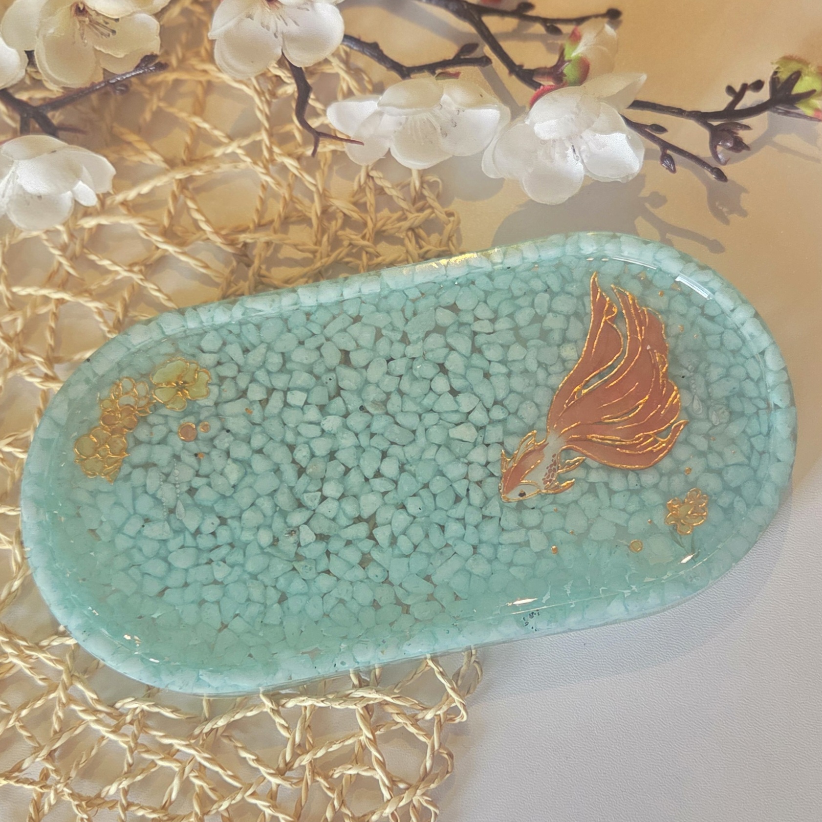 Vide-poche Carpe Koi avec incrustations turquoise