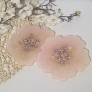 Duo de dessous de verre Sakura en résine époxy rose poudré